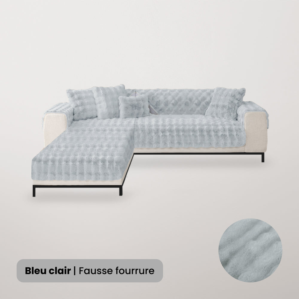 Housse de canapé d’angle en fausse fourrure (2 parties)