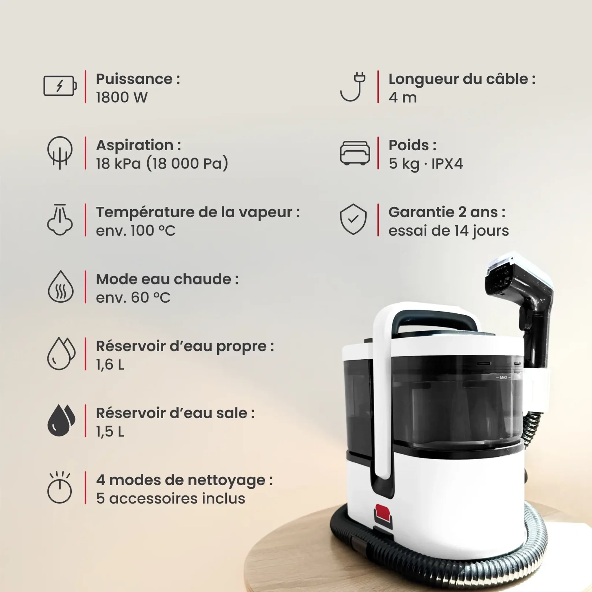 Caractéristiques techniques du LuxeSteam Pro